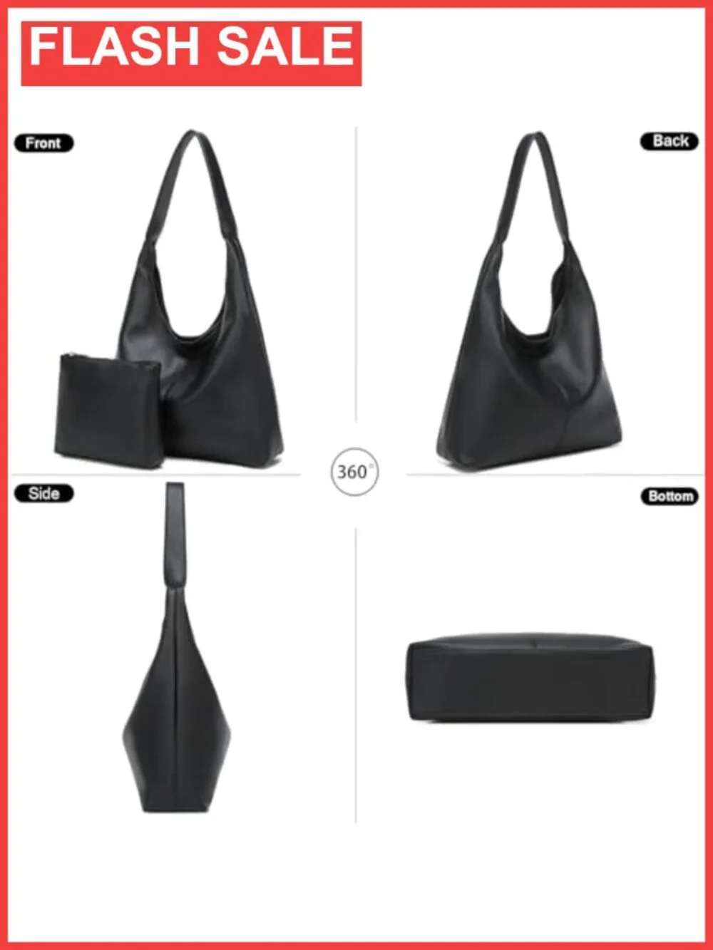 Slouchy Hobo Shoulder Bag Soft PU Leather Large Tote Purse for Work Travel
